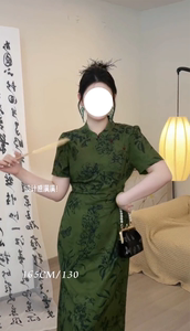 大码女装新中式国风连衣裙女夏季绿色改良旗袍裙胖MM显瘦遮肚裙子