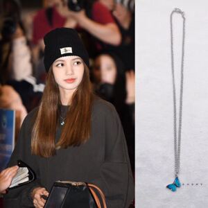 blackpink青春有你2 lisa同款项链欧美复古彩蓝蝴蝶锁骨颈链个性i