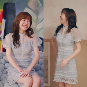 爱情公寓5陈美嘉同款连衣裙女夏2020新款蕾丝收腰蓝色短款衣服