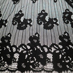 黑白色条纹镂空提花复古旗袍服装布料民国风睫毛蕾丝面料新品热卖