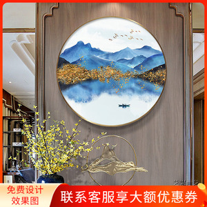 00周沐沐077淘宝原创手绘油画入户玄关壁画山水新中式柿子风景画