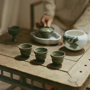 |宋青书院|《越窑青瓷》整套茶具 葫芦盖碗 纳福  茶杯