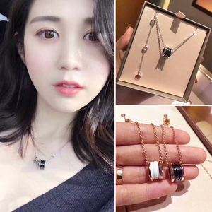 正品bvlgari宝格丽慈善款925银黑白陶瓷小红人项链男女情侣锁骨链