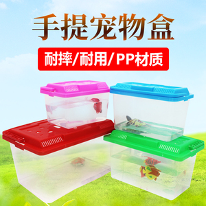 小号长方形手提宠物金鱼缸乌龟缸养鱼箱透气饲养盒塑料鱼盒子