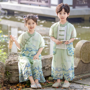 儿童新中式端午表演出服男女童汉服国风唐装夏季古装幼儿园舞台服