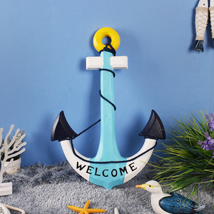 创意家居饰品摆件地中海风格62cm黄蓝船锚装饰挂件房间背景墙壁饰