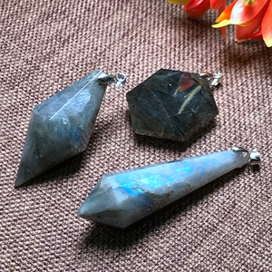 天然拉长石灵摆彩光灰月光水滴吊坠男女款单尖双尖六芒星项坠礼品