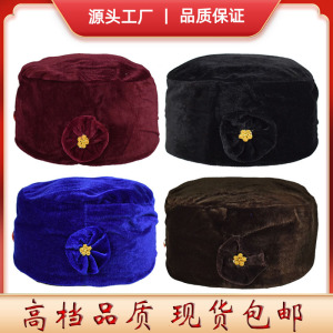 寿衣帽子现代唐装白事殡葬金丝绒加宝石女寿帽老太婆冲喜百岁寿帽