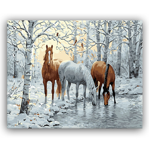 森林雪景diy数字油画动物风景马客厅花卉大幅手绘填色画装饰画