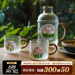 高颜值创意手绘高硼硅冷水壶耐热玻璃杯水杯家用客厅套装泡茶壶