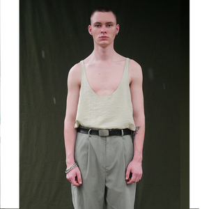 grainmustard设计师原创男装 复古宽松低胸内搭 双层吊带背心春夏