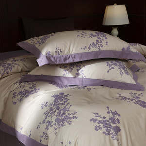 复古条纹秋冬保暖长绒棉磨毛四件套紫色花卉全棉磨毛床单被套床品
