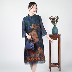 花萝香云纱女装专柜正品连衣裙夏高级感倍艺蒙品牌店夏款素花蚕丝