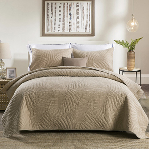 外贸美式绣花全棉绗缝被空调被夏凉被床盖三件套欧式夹棉床单床罩