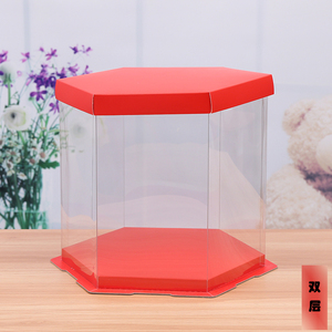 透明蛋糕盒4寸至16寸塑料双层芭比加高生日 红色花馍面塑包装盒子