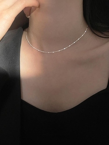 新款碎银牌极细925纯银项链女高级精致轻奢设计简约气质素锁骨链