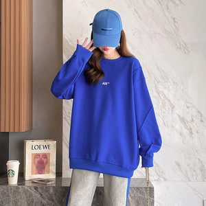 宝蓝色卫衣女无帽