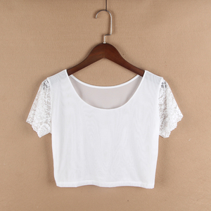 2019夏季新款纯色网纱打底衫半身t恤女半截上衣短款内搭短袖沙衣