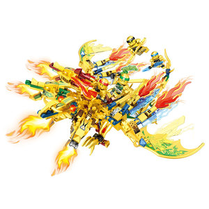 乐宜68092搭插拼装积木幻影忍者4in1合体变形幻影黄金三头龙玩具