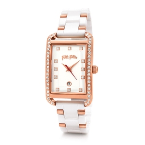 follifollie芙丽芙丽专柜正品方形晶钻陶瓷手表带腕表wf18b006bp