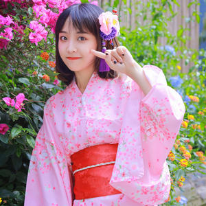 和风樱之美日本和服浴衣女粉色樱花夏免熨烫透气亲肤材质和服正装