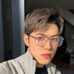 金属银边椭圆形配近视度数防蓝光辐射韩版潮男士超轻学生眼镜网红