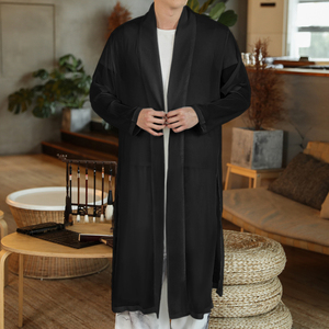 中国风佛系男装夏季薄款开衫长款古风道袍汉服加大码宽松过膝褂子