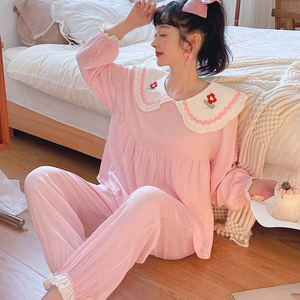日系少女睡衣女春季小翻领可爱清新公主风家居服套装分体可外穿