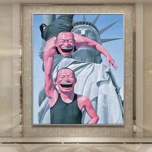 纯手绘油画岳敏君作品大嘴巴笑脸现代装饰画人物抽象餐馆酒店挂画