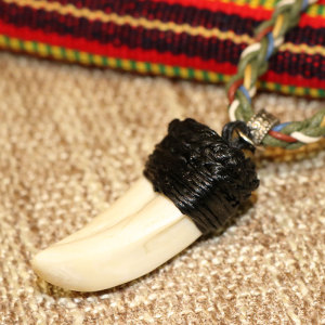 台湾原住民设计师原创天然野猪獠牙编织吊坠民族风项链复古男女