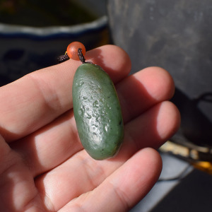 家有和田 碧玉旱籽原石吊坠 和田玉新疆戈壁料 水返沙 带证书
