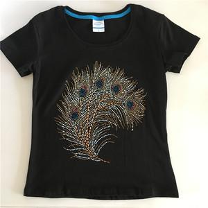 金色羽毛烫钻图案diy超闪dmc中东钻衣服贴钻平底服装辅料饰品配件