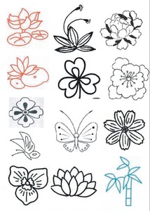 仿点翠diy材料缠花橡皮章古风古典纹样吉祥简笔画图稿样稿图纸