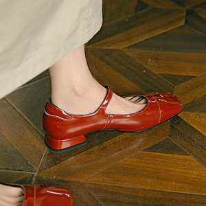 MSMESSA方头复古玛丽珍小皮鞋法式女鞋平底夏季定制浅口单鞋软底