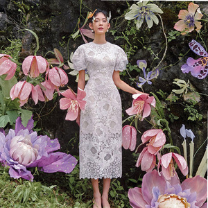 00实尚界淘宝amy越南小众品牌重工宫廷风法式真丝白色蕾丝裙子