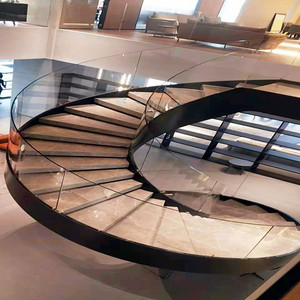 按尺寸定制地轨式弧形玻璃楼梯扶手昆明圆弧楼房栏杆孤形楼堤玻璃