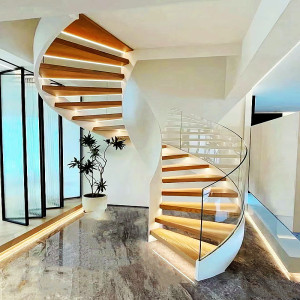 弧形楼梯扶手不锈钢加玻璃橡胶条弧形楼梯钢模具超大圆形玻璃定制