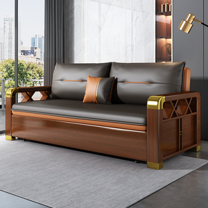 实木沙发床两用可折叠推拉多功能小户型客厅2022新款科技布可储物