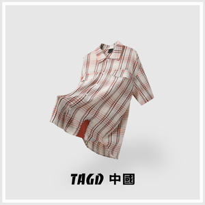 一块补丁 TAGD 中國 小众设计感 纯棉格纹异色拼接情侣短袖衬衫男