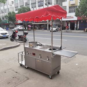 流动路边夜市摆摊炸串水煮串杂粮煎饼锅外卖摆摊扒炉小吃车推车