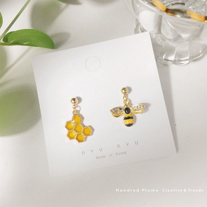 Honey张艺兴同款国际蜂超萌小蜜蜂与蜂巢水钻女S925银耳钉耳环