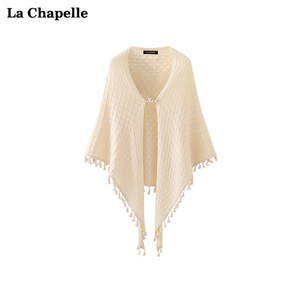 拉夏贝尔/La Chapelle菱格流苏针织披肩女小众气质优雅披肩外套