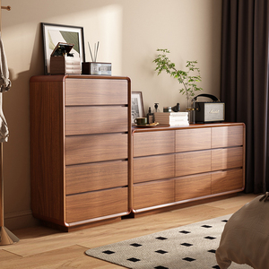 斗柜卧室靠墙置物柜大容量收纳柜床尾柜新中式实木框五斗橱储物柜