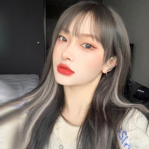 黑白挑染假发女长发长卷发网红女团jk挂耳染lolita潮酷帅全头套式