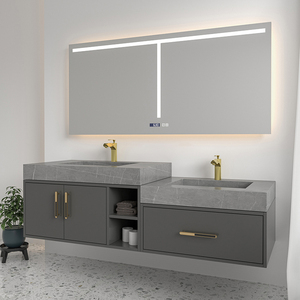 亲子洗手台岩板一体子母浴室柜组合双盆高低儿童洗手池洗脸盆定制