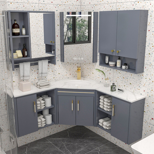 岩板浴室柜组合定制转角实木洗漱台三角洗手池墙角洗脸盆卫浴极窄