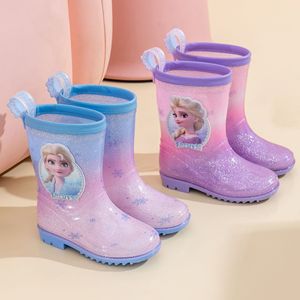迪士尼女童雨鞋雨靴2024新款爱莎公主防滑胶鞋中小童中筒水鞋宝宝