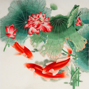 苏绣刺绣diy材料包 针迹扫描 荷花红鲤鱼锦鲤 手工绣花图自绣餐厅
