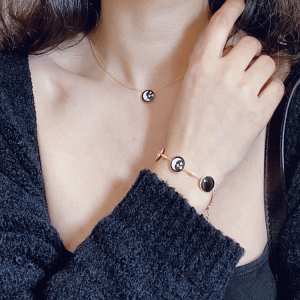 日月星辰项链黑白配5花星月手链925纯银镀18k金气质套装闺蜜礼物