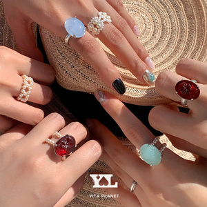 新品现货Vita Planet韩国YLYL正品 925纯银珍珠串珠复古人像戒指